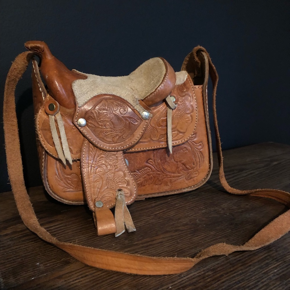 Vintage Leather Western Texas Horse Saddle Crossbody Bag